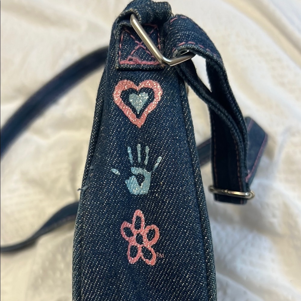 Mudd Blue Denim Shoulder Bag with Heart Design - Picture 3 of 4